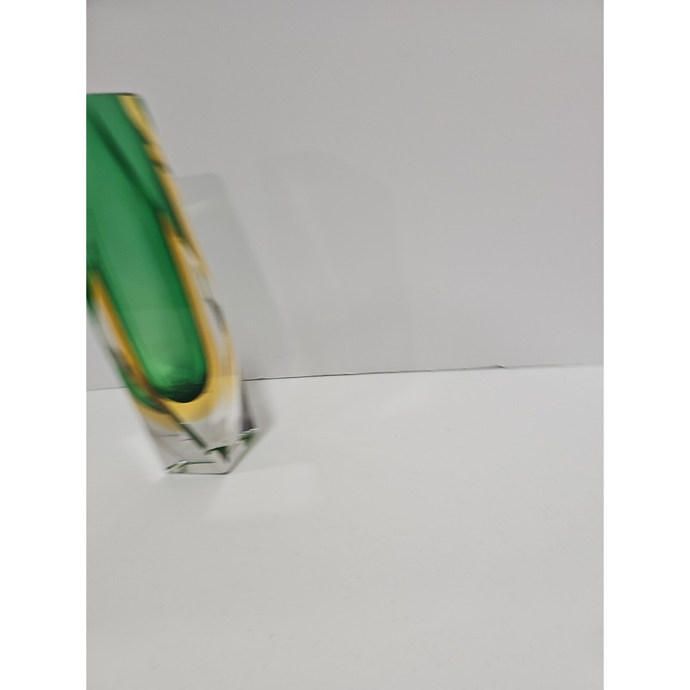 Vintage Murano Sommerso Faceted Art Olive Green Glass Vase 8" Tall - Picture 4 of 10